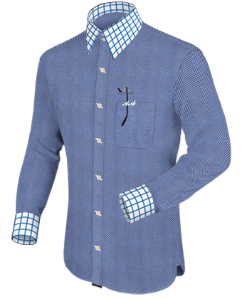 Camice Blu Notte with French Collar 2 Button