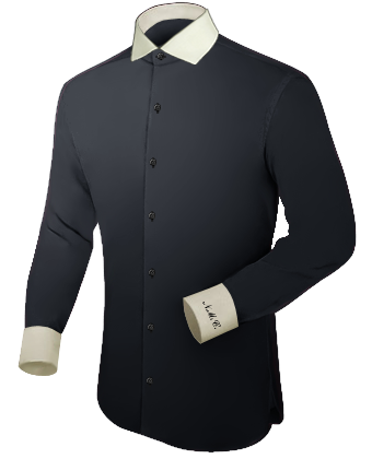 Camicia Blu Righe with French Collar 1 Button